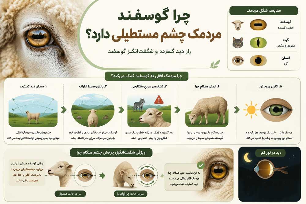 چرا مردمک چشم گوسفند افقی و مستطیلی است؟