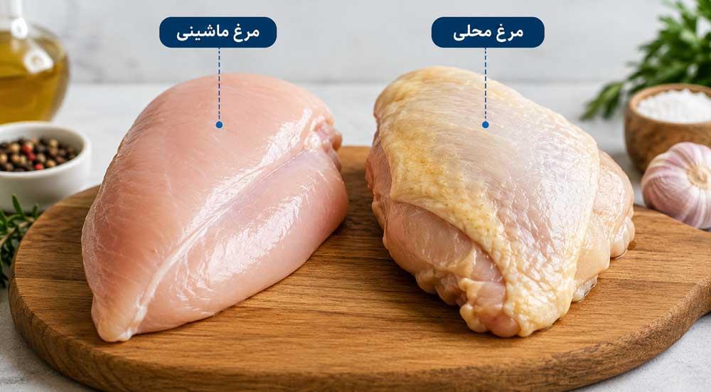 مقایسه ظاهر و بافت گوشت مرغ محلی و ماشینی